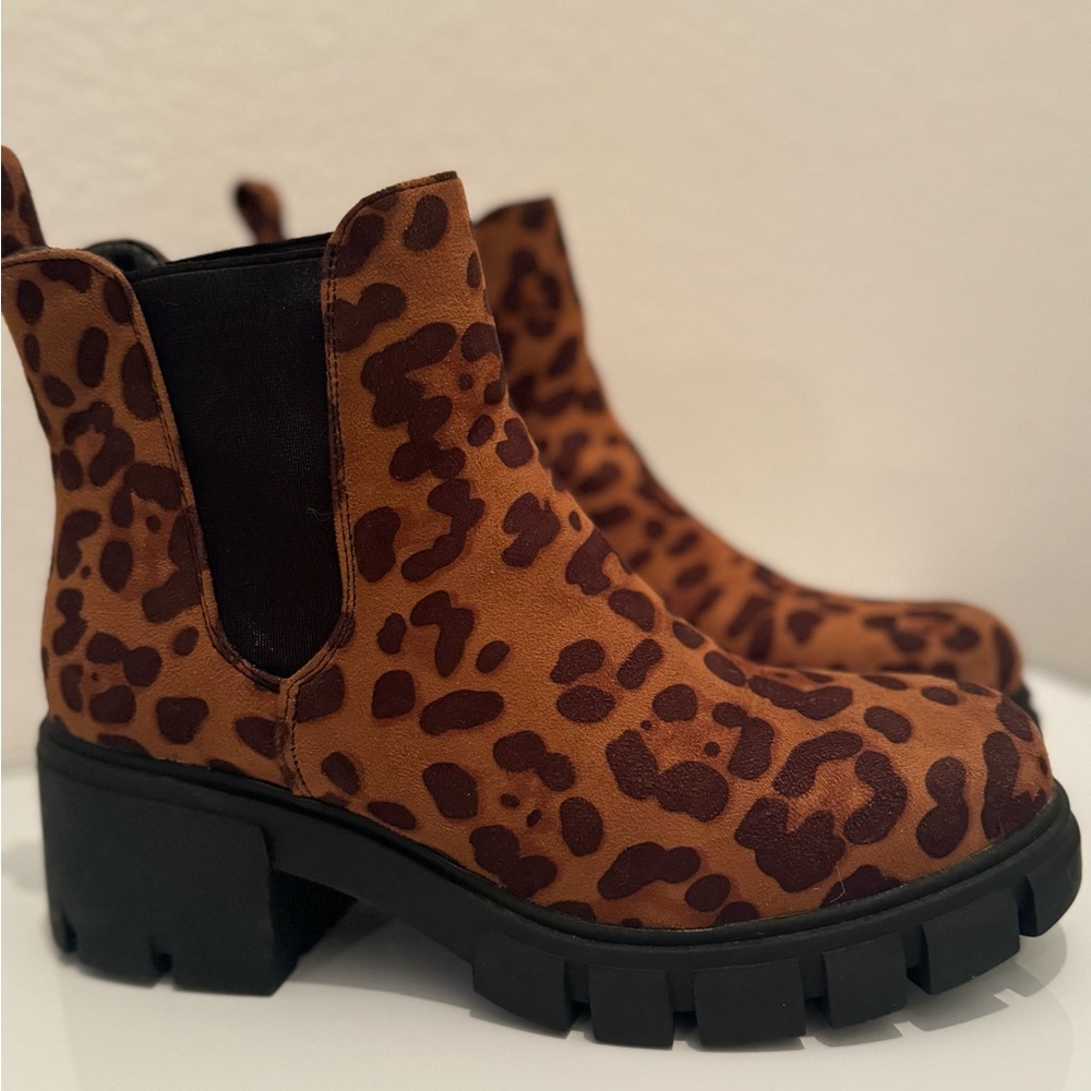 Leopard Print Booties, Size 8, New, - image 1